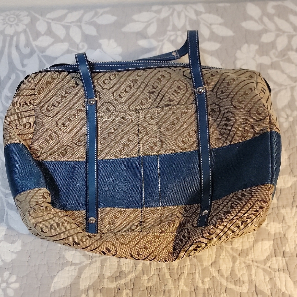 Coach Signature Tan and Navy Tote